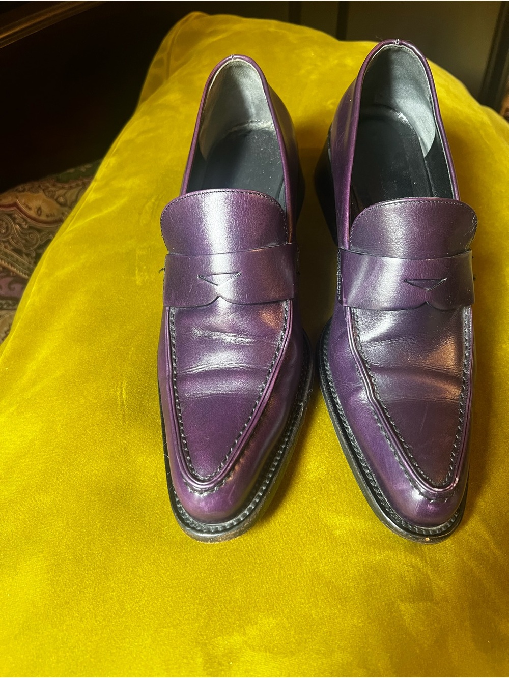 Prada Purple Leather Women's Penny Loafers